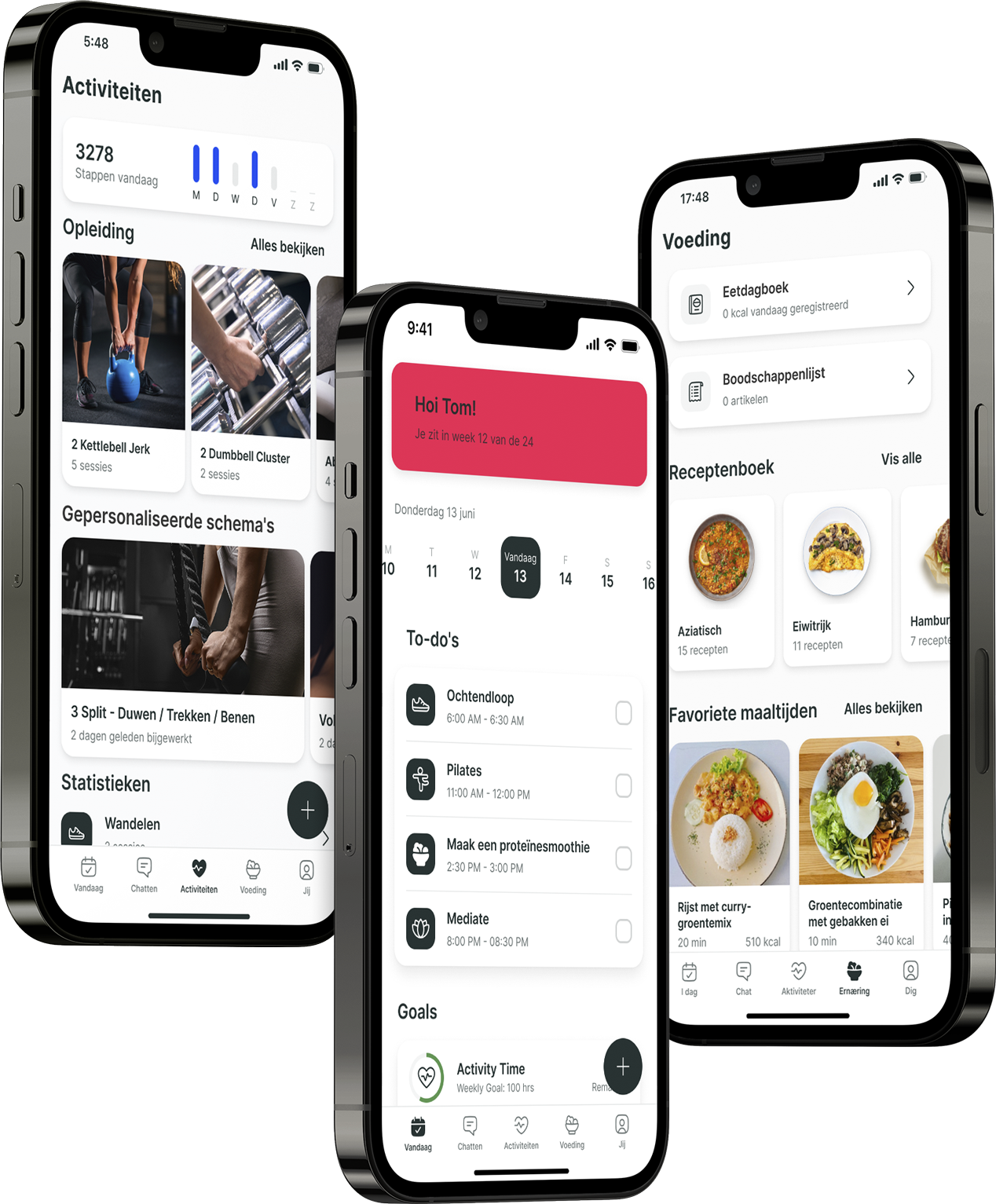 Een mockup van de coaching app die de functies laat zien.
